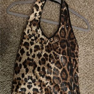 Leopard Print Sequin Halter Top